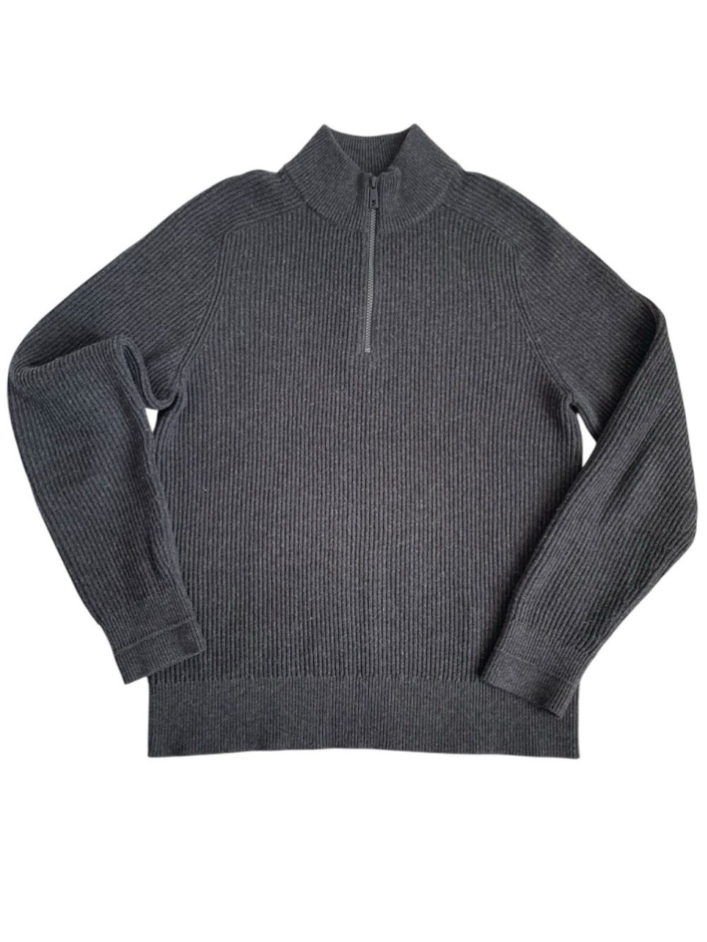 Kit And Ace 1/4 Zip Pullover Sweater Mens M Grey Ribbed Merino Wool Cotton Blend